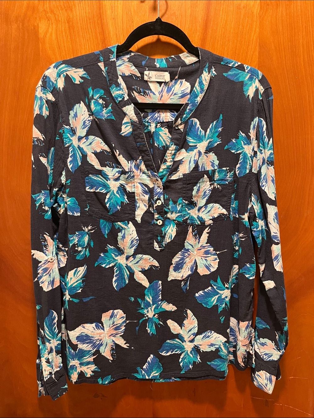 Carve Designs Navy Floral Button-Front